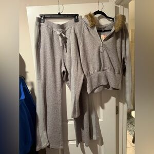 FP Movement by Free People Heather Grey Zip Hoodie with Faux-Fur Trim & Pants 🔥